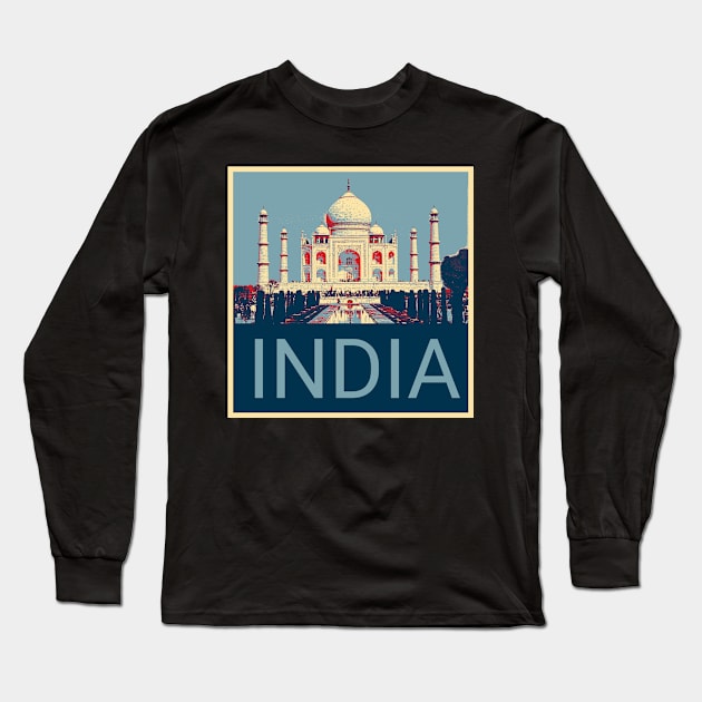 India in Shepard Fairey style design Long Sleeve T-Shirt by Montanescu